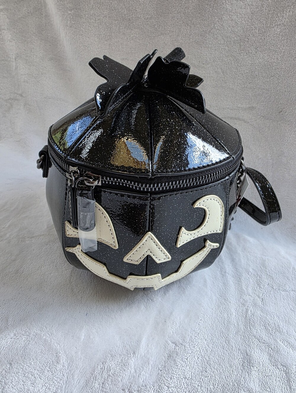 Black Glitter Pumpkin Face Crossbody Bag Halloween